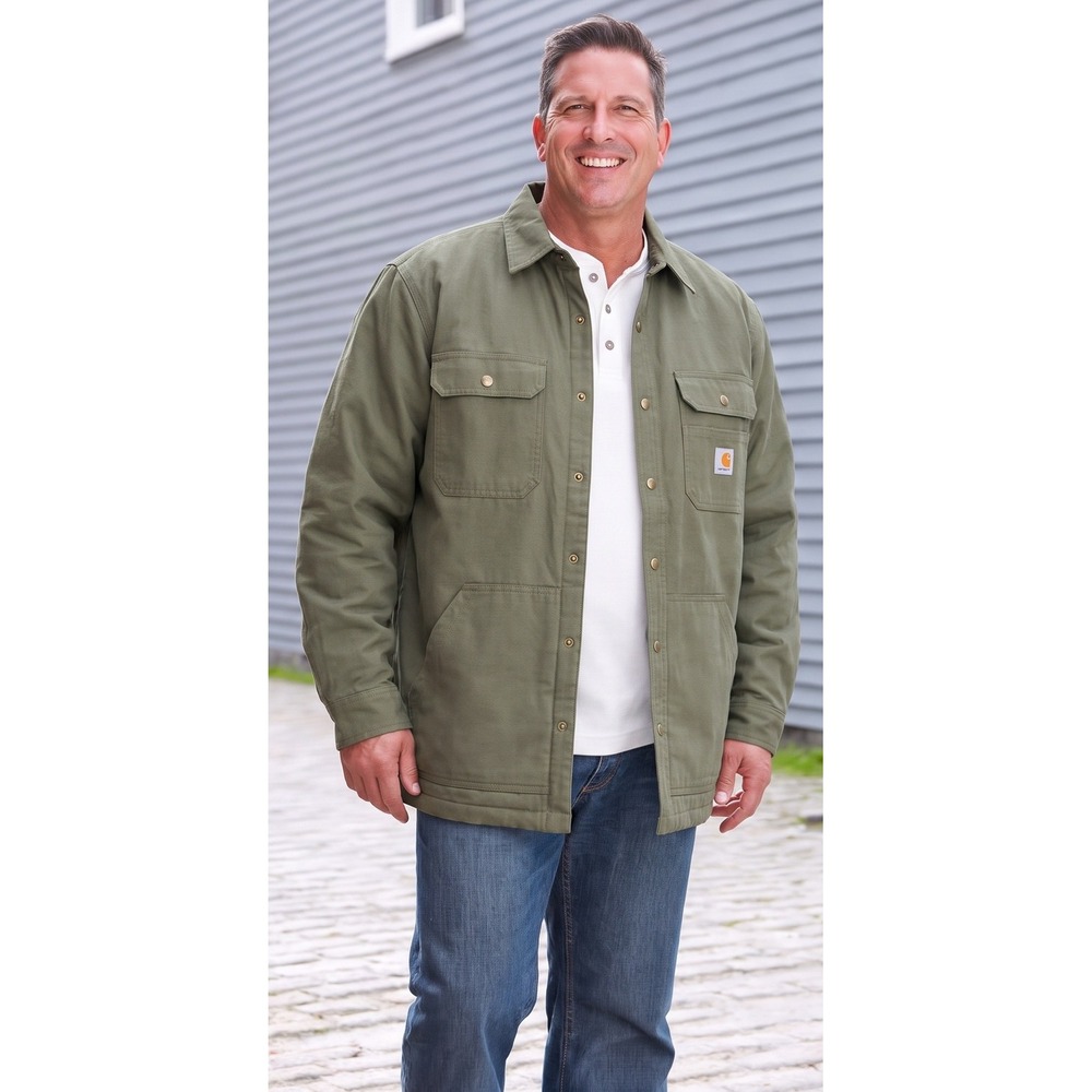Carhartt Ripstop Flannel-Lined Shirt Jacket Large Olive Green Cotton NWOT Rugged